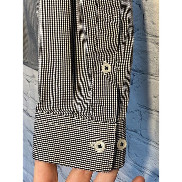 H&M Men's Black and White Small Check Long Sleeve Button Up Shirt Size M - Picture 4 of 11